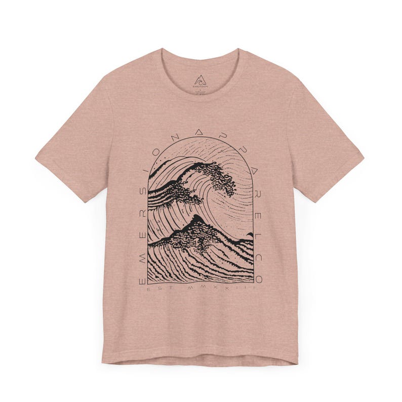 Beach Shirt, Ocean Graphic Tee, Men's Wave Shirt, Beach Vibes Shirt, Outdoors Tshirt, Nature Shirt, Coastal Vibes Shirt Heather Prism Peach