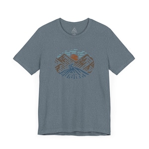 Mountaineering Shirt, Outdoors Graphic Tee for Men, Mountains Person T-shirt, Camping Lover T Shirt, Hiking Tshirt, Nature Lover Gift Heather Slate