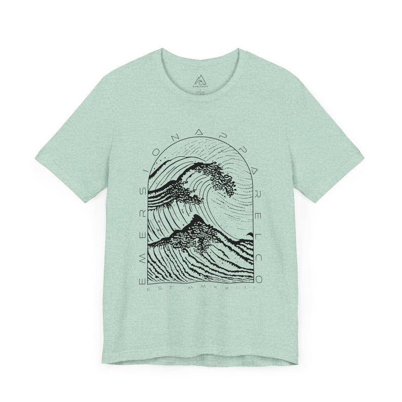 Beach Shirt, Ocean Graphic Tee, Men's Wave Shirt, Beach Vibes Shirt, Outdoors Tshirt, Nature Shirt, Coastal Vibes Shirt Heather Prism Mint