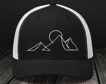 Mountain Trucker Hat, Gift for Mountaineer, Snapback Trucker Hat for Nature Lover, Adjustable Mesh Cap, Nature Baseball Hat, Gifts For Him