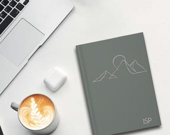 Personalized Hardcover Nature Journal, Mountaineering Monogrammed Gift, Outdoors Lover Book with Perforated Pages, Mountains and Moon Diary