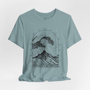 Beach Shirt, Ocean Graphic Tee, Men's Wave Shirt, Beach Vibes Shirt, Outdoors Tshirt, Nature Shirt, Coastal Vibes Shirt Heather Blue Lagoon