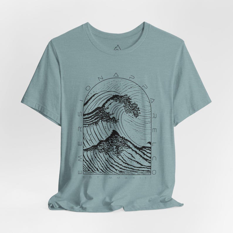 Beach Shirt, Ocean Graphic Tee, Men's Wave Shirt, Beach Vibes Shirt, Outdoors Tshirt, Nature Shirt, Coastal Vibes Shirt Heather Blue Lagoon