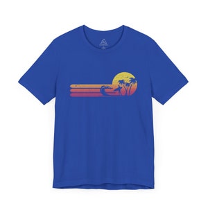 Surfing T-shirt, Retro Sunset Tee, Vintage Surfer Shirt, Beach Gift T Shirt, Wave Tshirt for Men True Royal