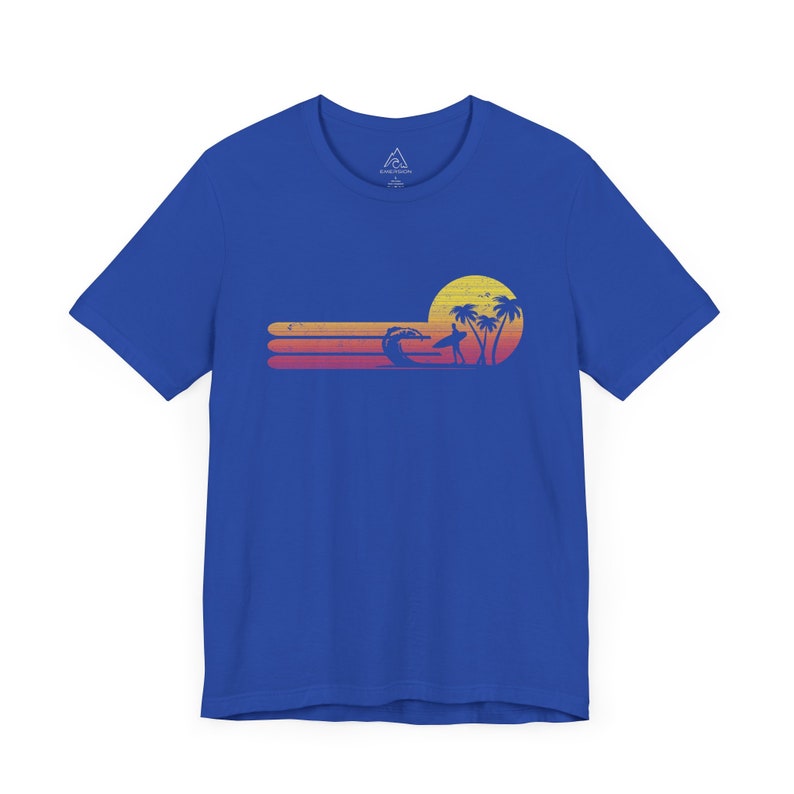 Surfing T-shirt, Retro Sunset Tee, Vintage Surfer Shirt, Beach Gift T Shirt, Wave Tshirt for Men True Royal