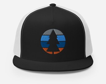 Pine Tree Trucker Hat, Nature Lover Gifts For Dad, Tree Hat, Outdoors Adjustable Snapback Cap, Nature Headwear, Camping Embroidered Hat