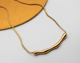 Gold Wave Pendant Necklace: Stainless Steel Minimalist Jewelry Gift