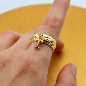 Anillo con inicial personalizado – Anillo chapado en oro con dije de letra inicial – Anillo con letra colgante personalizado – Anillos barrocos únicos – Regalo para ella