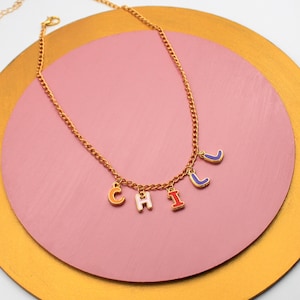 Gold Pla tedCustom Word Necklace: Colorful Enamel Initial Letter Charm, Y2K Style