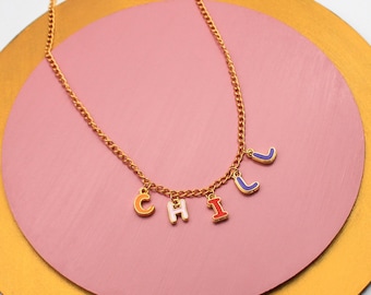 Gold Plated Custom Word Necklace: Colorful Enamel Initial Letter Charm, Y2K Style, Gift