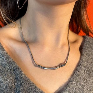 Silver Wave Pendant Necklace – Stainless Steel Chain Asymmetrical Necklace – Silver Minimalist Statement Jewelry – Unique Gift for Her