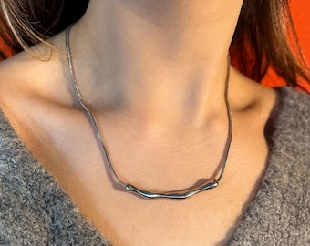Silver Wave Pendant Necklace: Stainless Steel Asymmetrical Jewelry Gift