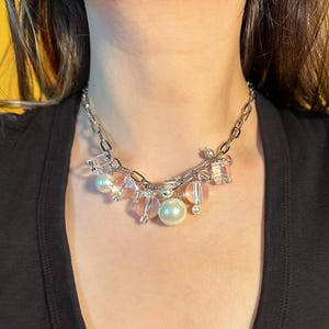 Chunky Acrylic Beaded Chain Necklace: Silver, Transparent Y2K Statement Jewelry