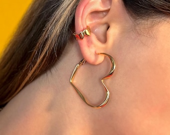 Gold Open Big Heart Earrings: Stainless Steel Minimalist Jewelry, Heart Jewelry, Gift for Her