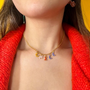 Gold Plated Custom Name Necklace: Colorful Enamel Initial Charms, Personalized  Y2K Style Jewelry