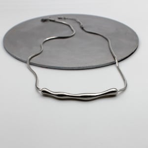 Silver Wave Pendant Necklace – Stainless Steel Asymmetrical Chain Necklace – Silver Minimalist Statement Jewelry – Unique Gift for Her