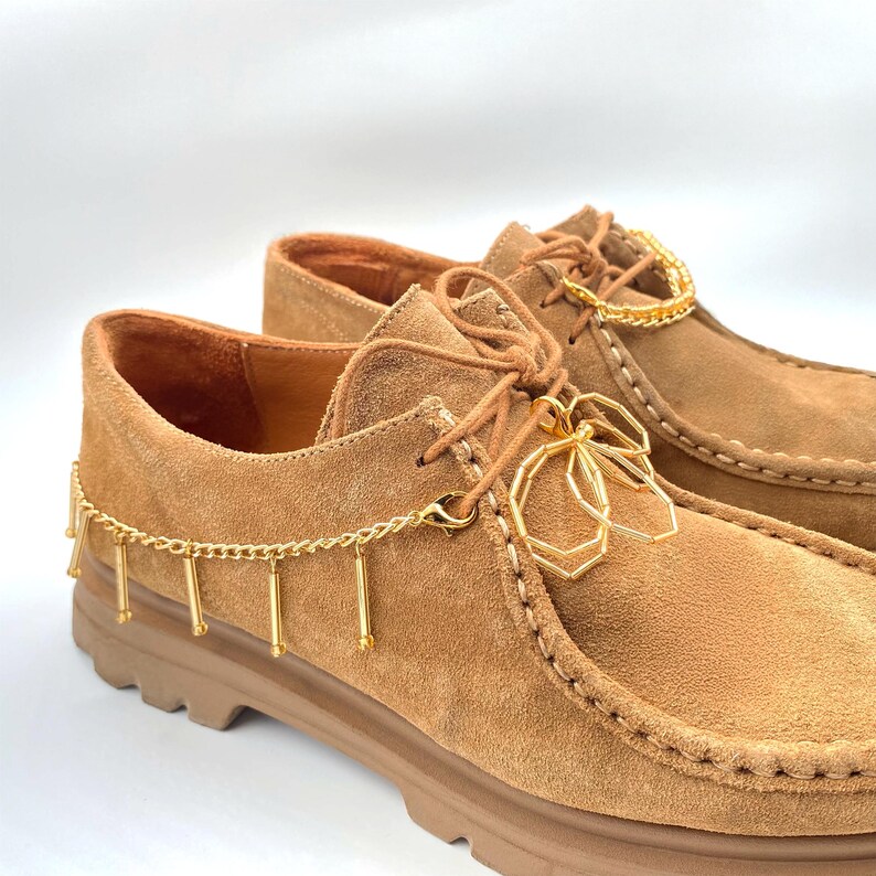 Boot chain with a blend of gold beads and chain, adding flair to ankle boots.