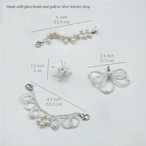 Handmade Pearl Shoe Lace Charms with Gold and Silver Details.