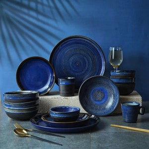 Handmade Ceramic Indigo Plate Set of 5 | Blue Dinnerware Set | Unique Tableware