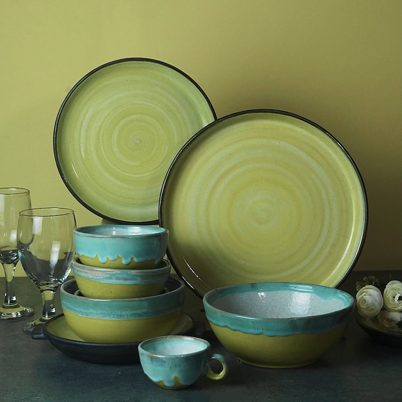 Handmade Mustard Yellow Dinnerware Set for 8 Perfect Gift Etsy