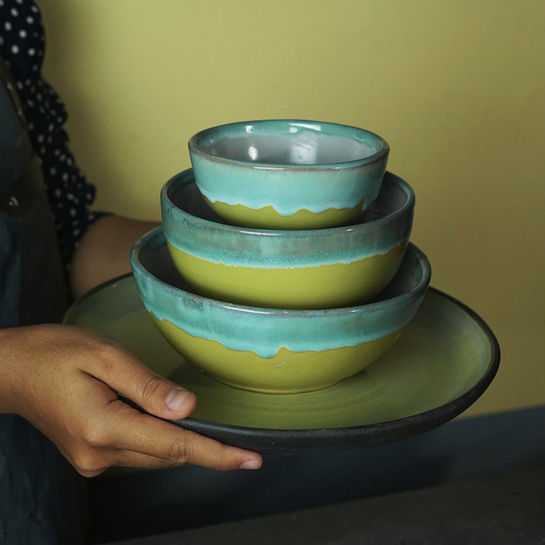 Handmade Mustard Yellow Dinnerware Set of 8 Perfect Gift for Your