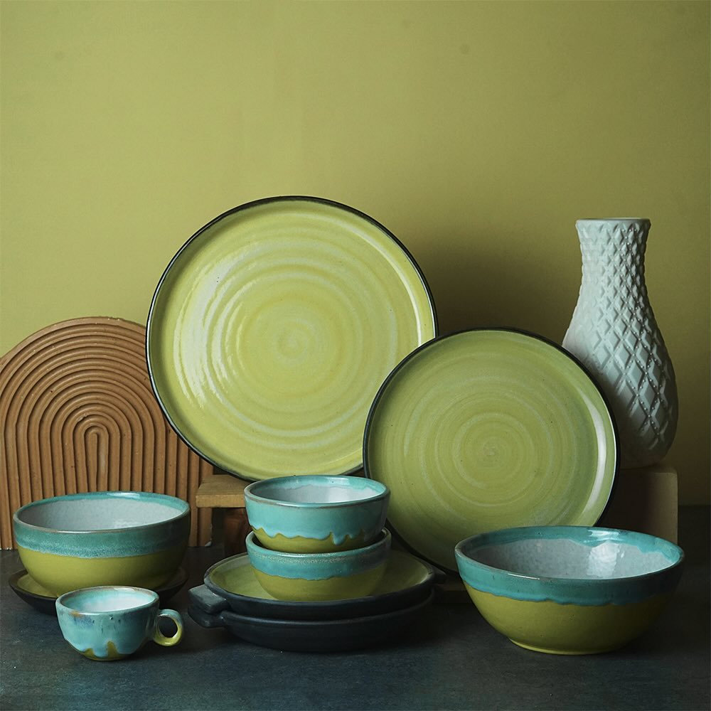 Handmade Mustard Yellow Dinnerware Set of 8 Perfect Gift for Your