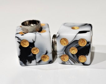 Marbled Dice Valve Stem Cap - Pair - White & Black W/ Gold Spots