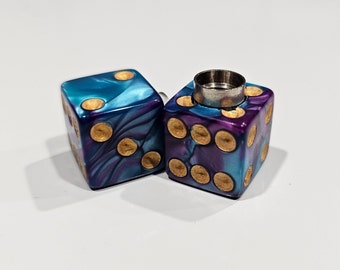 Marbled Dice Valve Stem Cap - Pair - Purple & Blue W/ Gold Spots