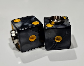 Marbled Dice Valve Stem Cap - Pair - Dark Grey W/ Yellow Spots