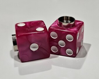 Marbled Dice Valve Stem Cap - Pair - Pink W/ White Spots