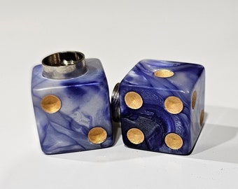 Marbled Dice Valve Stem Cap - Pair - Purple & White W/ Gold Spots