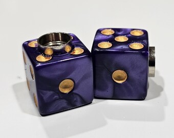 Marbled Dice Valve Stem Cap - Pair - Purple W/ Gold Spots