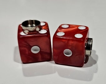 Marbled Dice Valve Stem Cap - Pair - Red W/ White Spots
