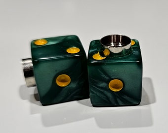 Marbled Dice Valve Stem Cap - Pair - Green W/ Yellow Spots