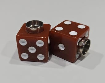 Dice Valve Stem Cap - Pair - Brown w/ White Spots