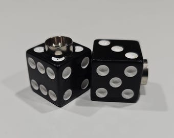 Dice Valve Stem Cap - Pair - Black w/ White Spots
