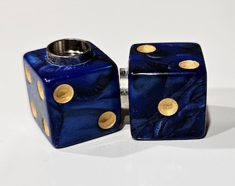 Marbled Dice Valve Stem Cap - Pair - Blue & Black W/ Gold Spots