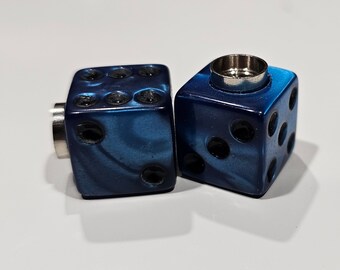 Marbled Dice Valve Stem Cap - Pair - Blue W/ Black Spots