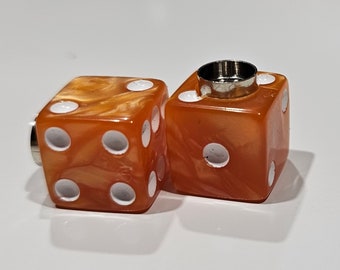 Marbled Dice Valve Stem Cap - Pair - Orange W/ White Spots