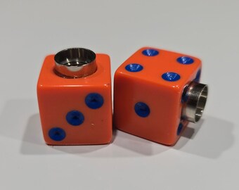 Dice Valve Stem Cap - Pair - Light Orange w/ Blue Spots