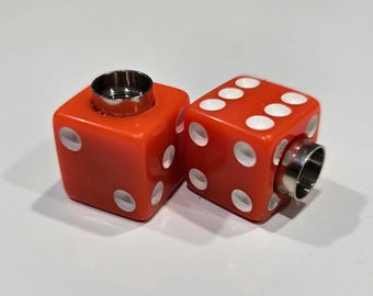 Dice Valve Stem Cap - Pair - Orange w/ White Spots