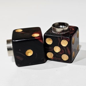 Marbled Dice Valve Stem Cap - Pair - Black & Red W/ Gold Spots