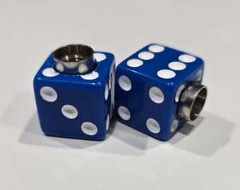 Dice Valve Stem Cap - Pair - Blue w/ White Spots