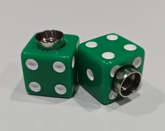Dice Valve Stem Cap - Pair - Green w/ White Spots