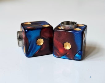 Marbled Dice Valve Stem Cap - Pair - Blue & Red W/ Gold Spots