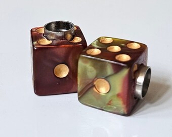 Marbled Dice Valve Stem Cap - Pair - Green & Red W/ Gold Spots