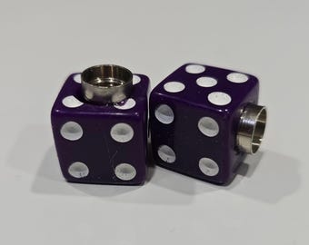 Dice Valve Stem Cap - Pair - Purple w/ White Spots