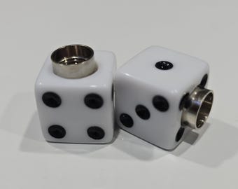 Dice Valve Stem Cap - Pair -White w/ Black Spots