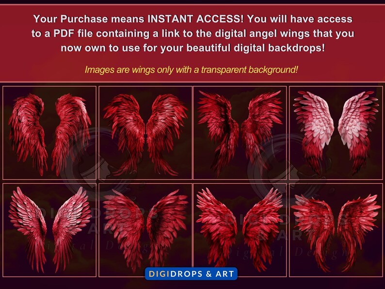 30 Red Angel Wings, Digital Backdrop Prop, High Quality Images