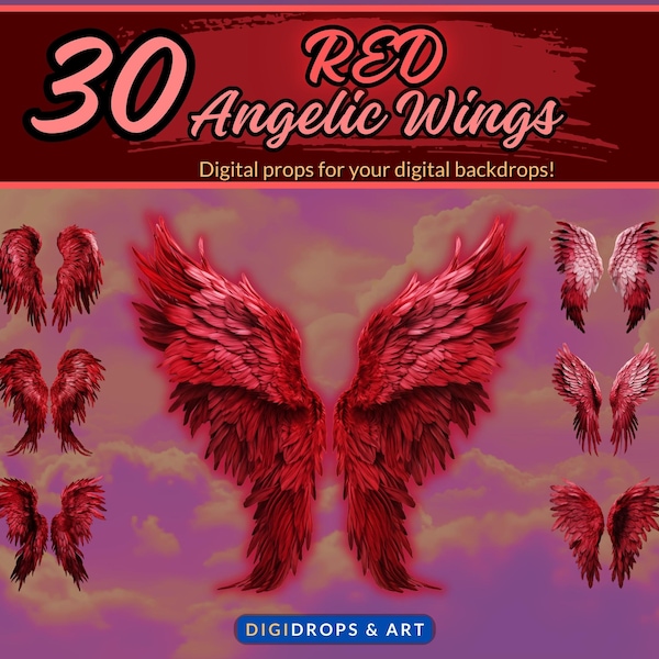 30 Red Angel Wings, digital backdrop prop, high quality images, maternity photography, angelic, heavenly, wing shapes, overlays, gorgeous
